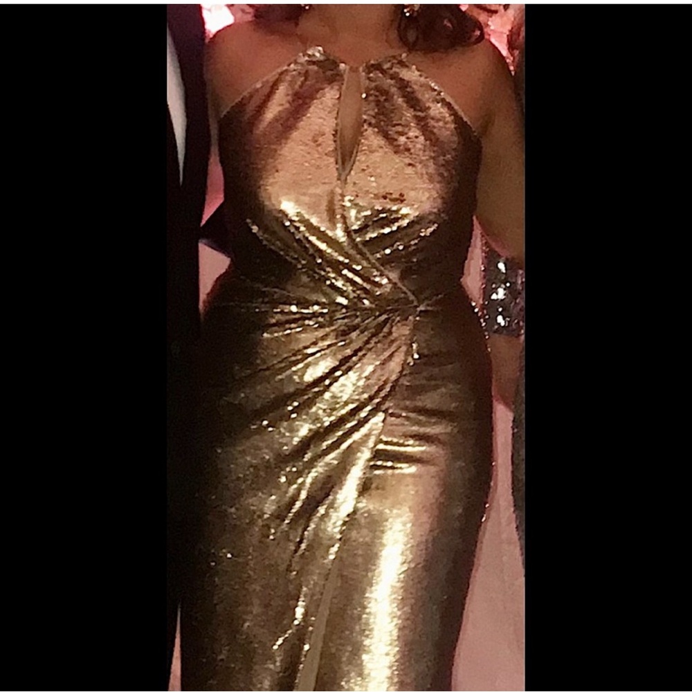 JS Collections Gold Sequin Backless Dress - Picture 3 of 6